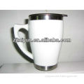16oz white double wall travel coffee mug with handle